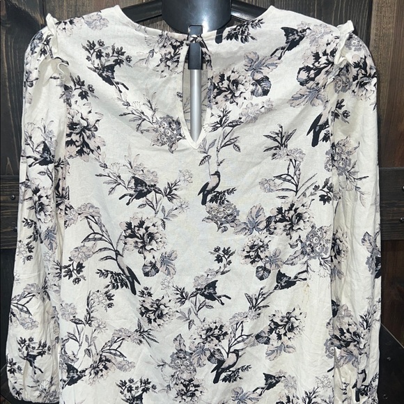 Who What Wear Floral Bird Dress S‎ NWT White Black Ruffle Balloon Sleeves Boho - Picture 8 of 12